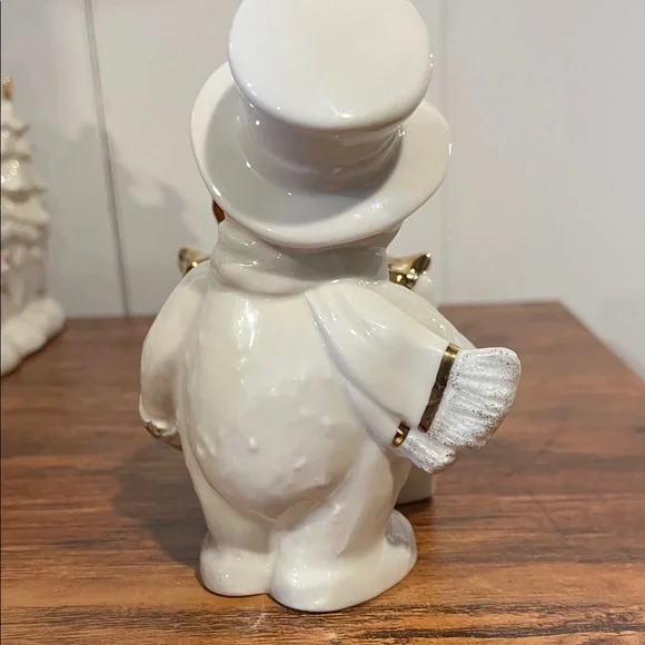 Lenox Festive Snowman with Gold Gift Box Figurine Hinged Gift Opens without Box - Picture 6 of 7